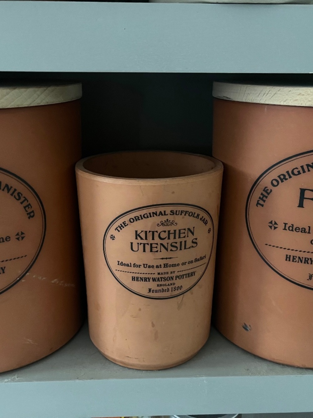 (3) The Original Suffolk Canisters Terracotta Wooden Lid